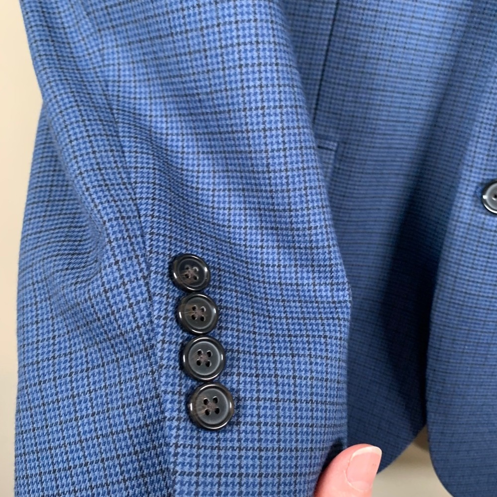 Lauren Ralph Lauren Blue/Black Houndstooth Pattern Polyester Blend Blazer 42R - Picture 4 of 11